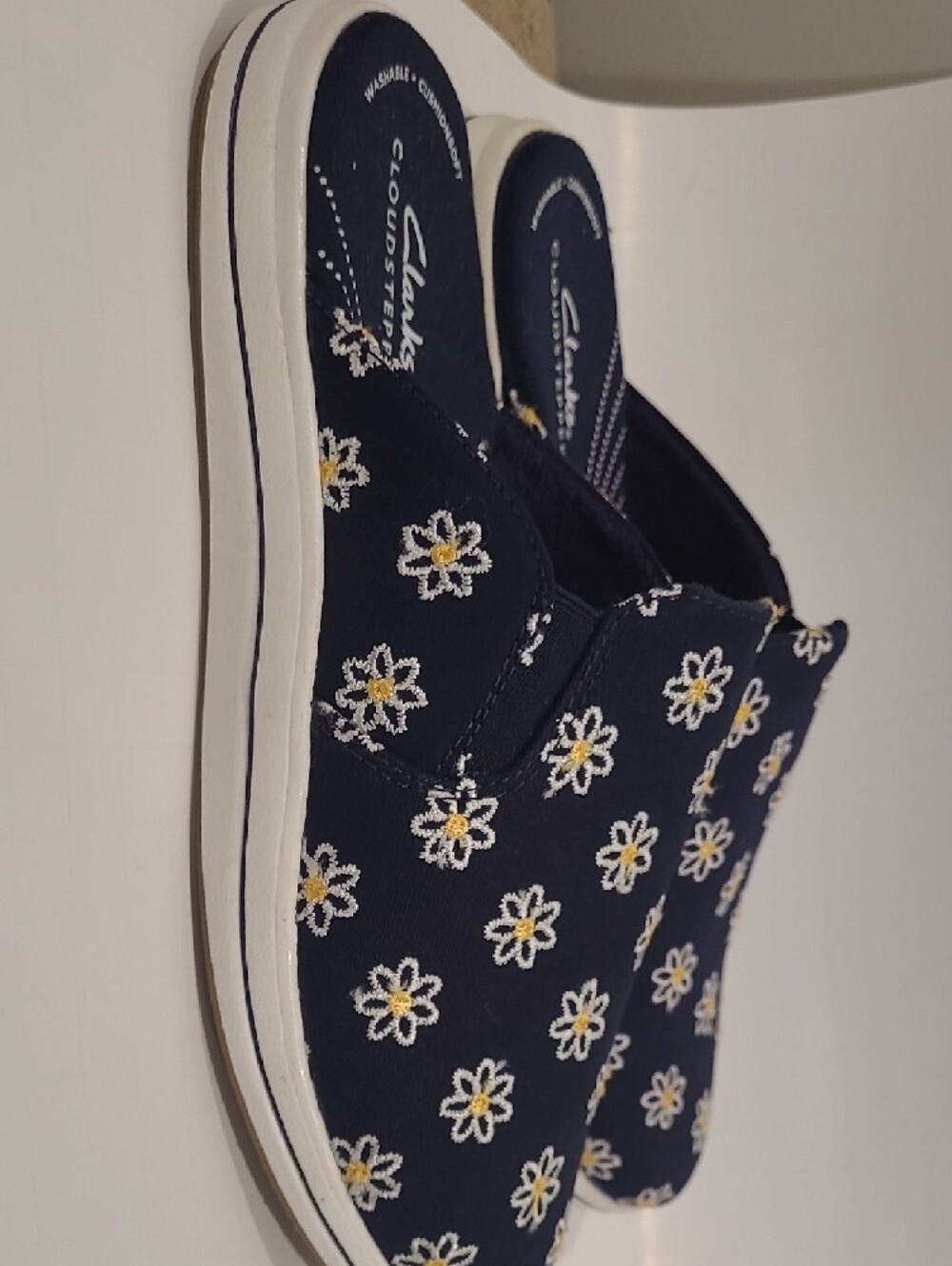 Clarks Navy Floral Embroidered Slip-On Mules - Picture 3 of 3